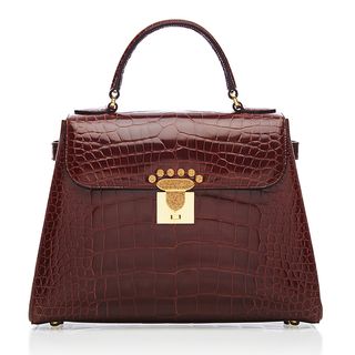 Asprey + Private Collection 167 Handbag In Mahogany Polished Crocodile With 18K Yellow Gold And Cognac Diamonds
