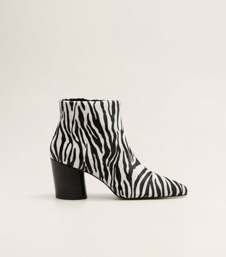 Mango + Zebra Leather Ankle Boots
