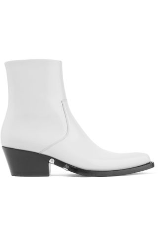 Calvin Klein + Tiesa Glossed-Leather Ankle Boots
