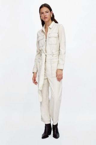 Zara + Jumpsuit With Contrasting Stitching