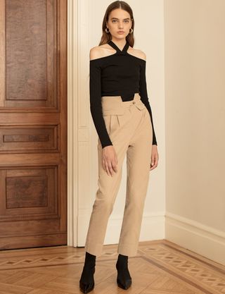 Pixie Market + Tan High Rise Notched Waist Pants