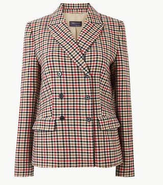 Marks and Spencer + Checked Double Breasted Blazer