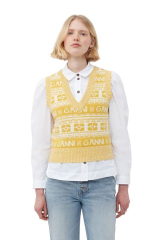 Ganni + Yellow Wool Mix Vest