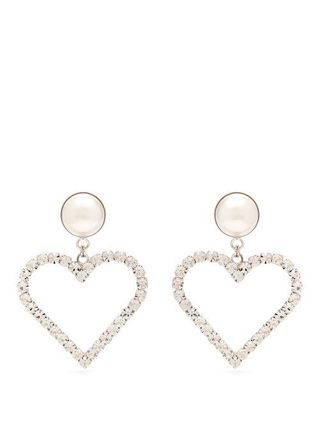 Alessandra Rich + Crystal Embellished Heart Charm Earrings