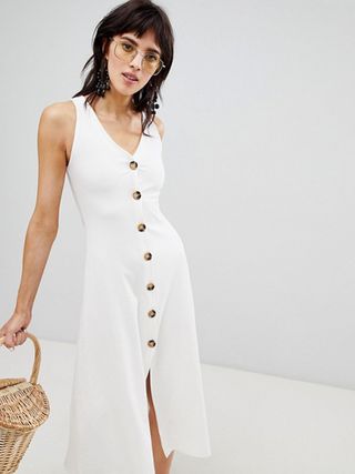 Stradivarius + Ribbed Button-Front Dress
