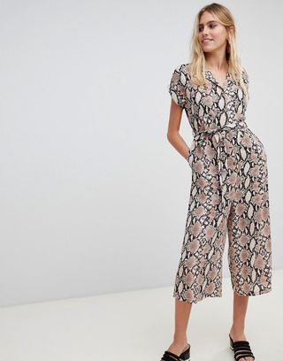 New Look + Collared Jumpsuit in Snake Print