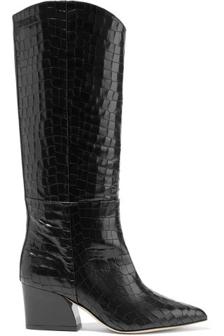Tibi + Logan Croc-Effect Leather Knee Boots