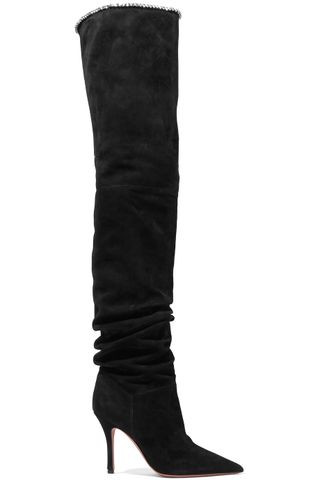 Amina Muaddi + Barbara Crystal-Trimmed Suede Over-the-Knee Boots