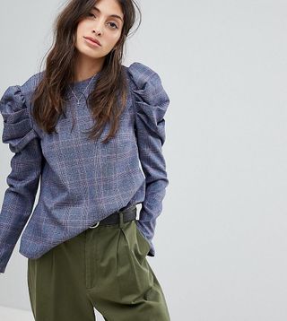 Reclaimed Vintage + Inspired Checked Blouse With Extreme Sleeves