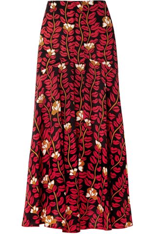 Sonia Rykiel + Printed Silk Crepe de Chine Midi Skirt