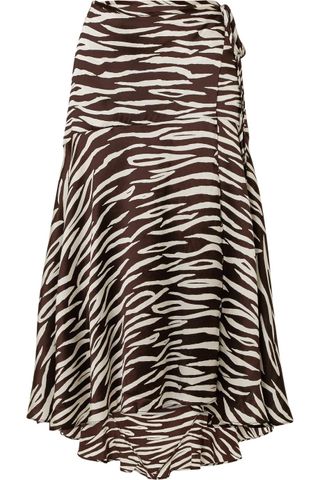 Ganni + Blakely Zebra-Print Stretch-Silk Satin Wrap Skirt
