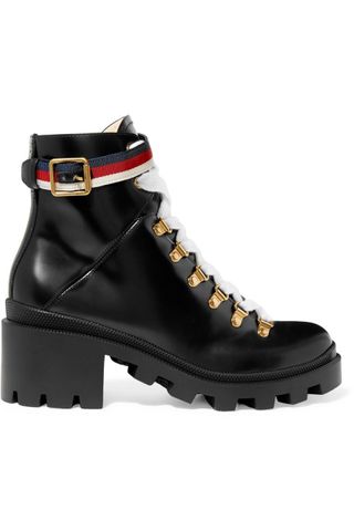 Gucci + Grosgrain-Trimmed Leather Ankle Boots