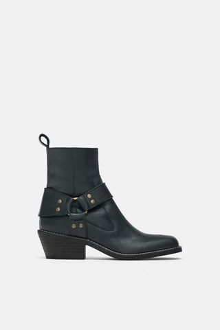 Zara + Biker Leather Ankle Boots