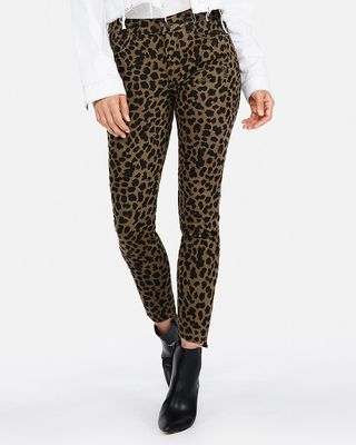 Express + Mid Rise Leopard Stretch Ankle Jeans