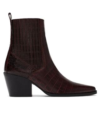 Zara + Mock Croc Print Leather Ankle Boots