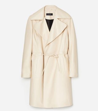 Uterque + Nappa Leather Trench Coat With Lapel Collar