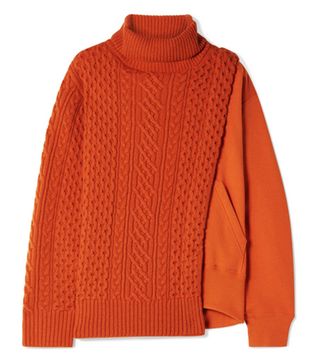 Sacai + Layered Wool and French Cotton-Terry Turtleneck Sweater