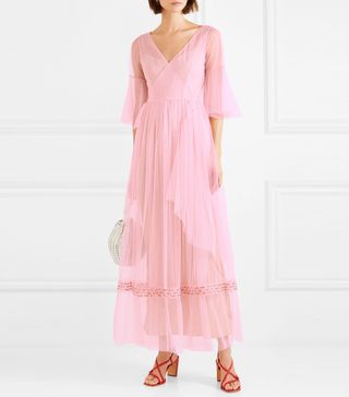 Staud + Stella Bead-Embellished Tulle Wrap Maxi Dress