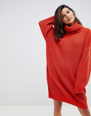Micha Lounge + Knitted Sweater Dress With Oversized Funnel Neck
