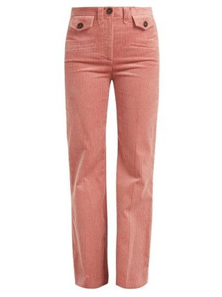 AlexaChung + Wide Leg Corduroy Trousers in Dark Pink