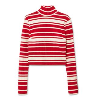 Prada + Striped Ribbed Knit Turtleneck Sweater