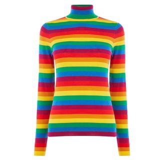 Warehouse + Bright Rainbow Stripe Polo Top