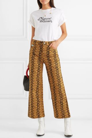 AlexaChung + Cropped Snake-Print High-Rise Wide-Leg Jeans