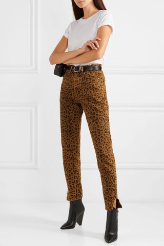 Saint Laurent + Leopard-Print High-Rise Slim-Leg Jeans