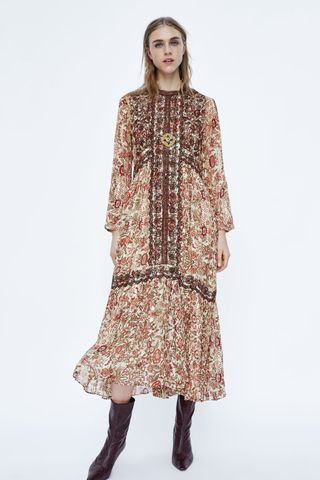 Zara + Printed and Embroidered Dress