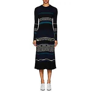 Proenza Schouler + Striped Wool-Blend Midi-Sweaterdress in Black, Navy