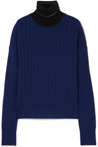 Prada + Two-Tone Ribbed Cashmere Turtleneck Sweater