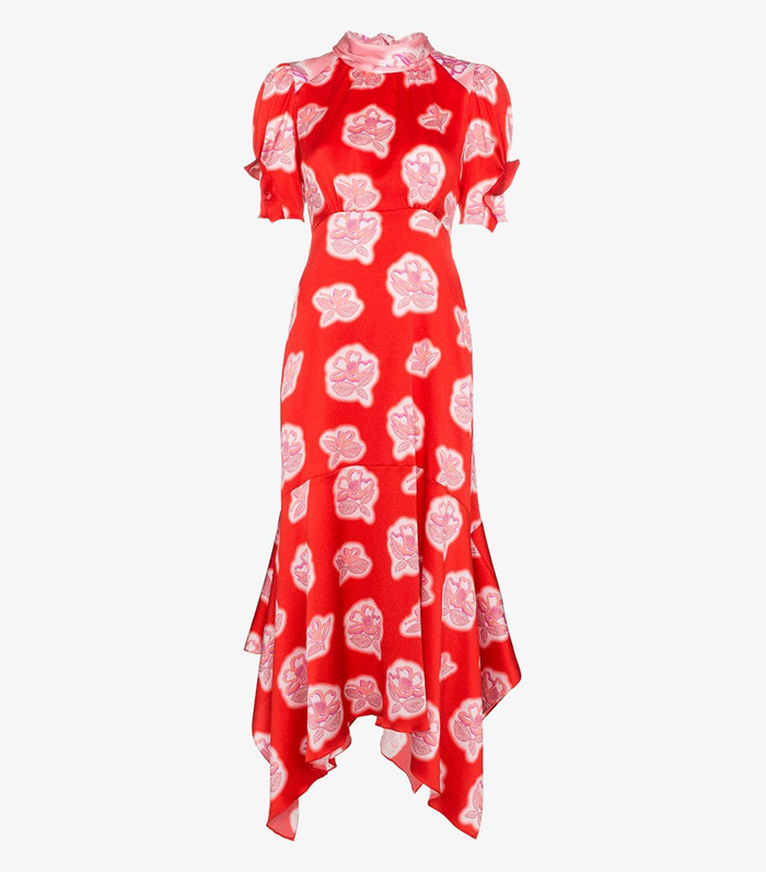 Peter Pilotto + High-Neck Printed Silk Midi Dress