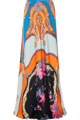 Etro + Floral-Print Satin Maxi Skirt
