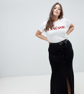 ASOS Curve + Maxi Skirt With Button Front