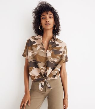 Madewell + Short-Sleeve Tie-Front Shirt in Cottontail Camo