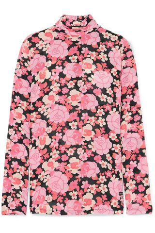 Prada + Floral-Print Silk-Blend Georgette Turtleneck Top