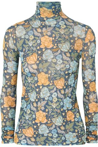 Acne Studios + Floral-Print Satin-Jersey Turtleneck Top