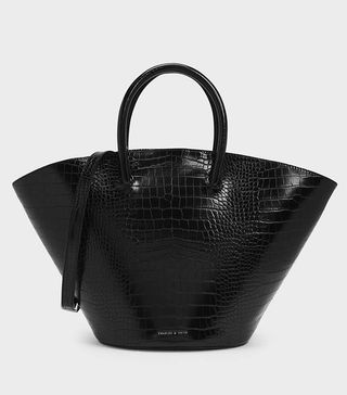 Charles & Keith + Croc-Effect Trapeze Tote