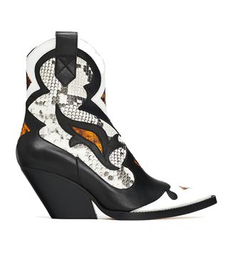 Zara + Snakeskin Print Leather Cowboy Ankle Boots