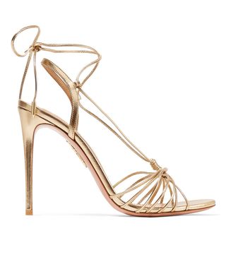 Aquazurra + Whisper Lace-Up Metallic Leather Sandals