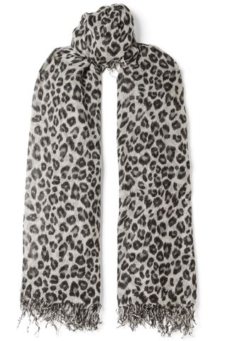 Chan Luu + Fringed Leopard-Print Cashmere and Silk-Blend Scarf