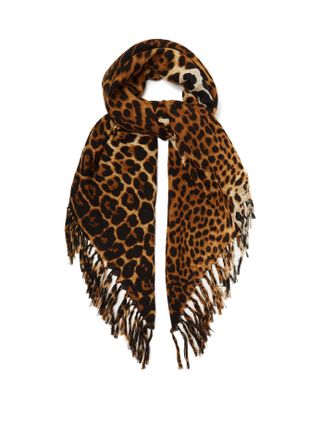 Saint Laurent + Leopard-Print Wool Scarf