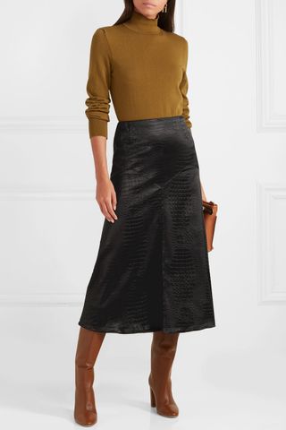 Sonia Rykiel + Croc-Effect Satin Midi Skirt