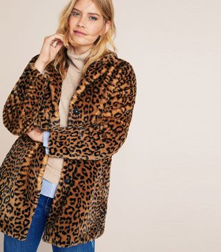 Violeta + Animal Print Faux Fur Coat