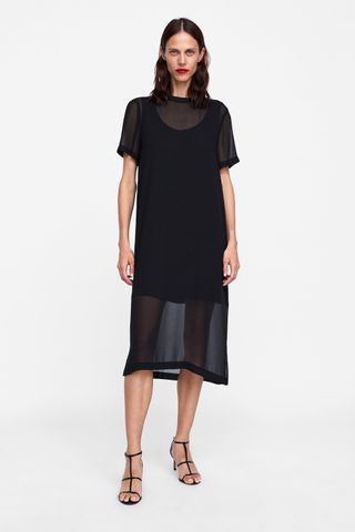 Zara + Dress With Ribbed Trim