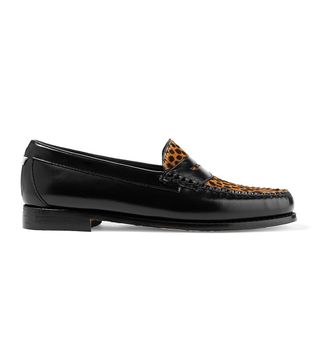 Re/Done x Weejuns + Whitney Glossed-Leather and Leopard-Print Calf Hair Loafers
