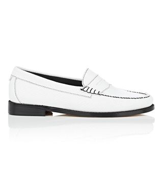 Re/Done + Weejuns + Whitney Stamped-Leather Penny Loafers-White