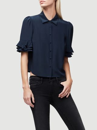 Frame + Ruffle Sleeve Silk Top