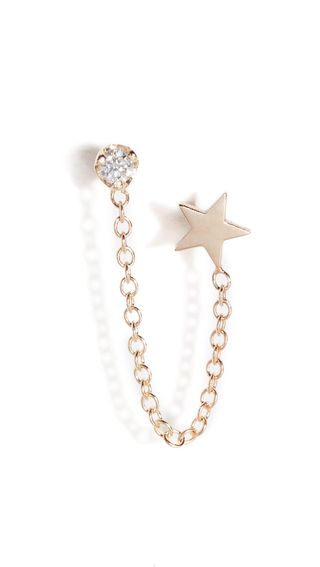 Zoe Chicco + 14K Double Stud Earrings With Star & Diamond Chain