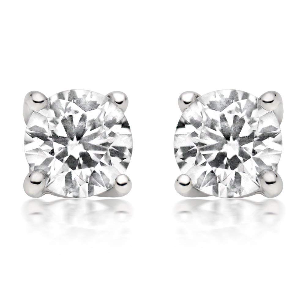 JewelMore + Diamond Stud Earring in 14K White Gold